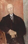 Sitzender Mann vor orangem Hintergrund Amedeo Modigliani